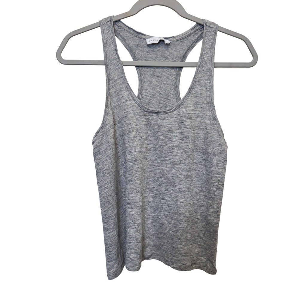 Grana Womens Tank Top XS Grey 100% Linen Racerback Minimalist Summer Neutral